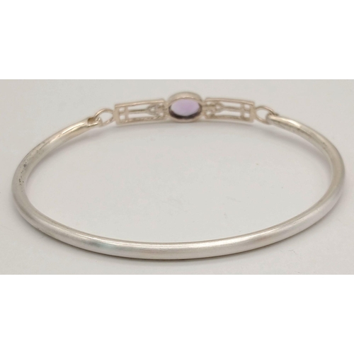 746 - A Vintage Sterling Silver Rennie Mackintosh Design Amethyst Set Celtic Bracelet. 6.4cm Inner Width. ... 