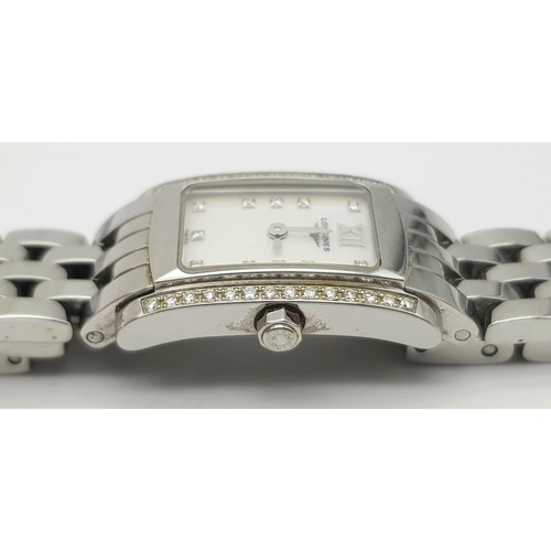 93 - A Longines Ladies Diamond Quartz Watch. Stainless steel bracelet and case - 16mm width. Diamond beze... 