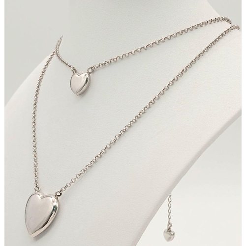 938 - A STERLING SILVER DOUBLE ROW HEART NECKLACE/COLLAR 13.7G. Ref: H 5008