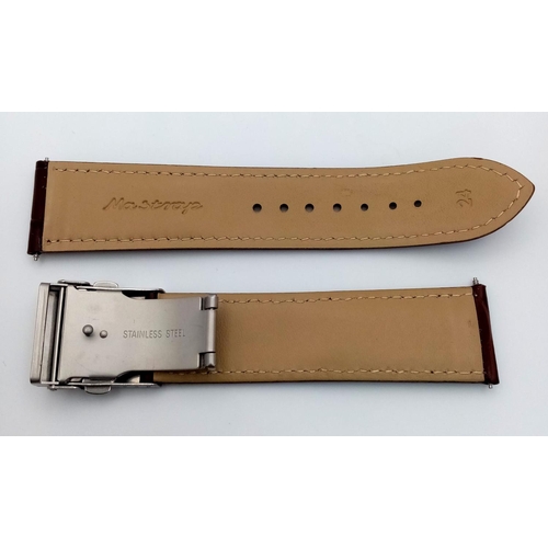 1038 - A BRAND NEW 24MM BROWN LEATHER STRAP WITH STEEL. DEPLOYMENT CLASP FITTING PLUS CASE SPRING BARS . Re... 