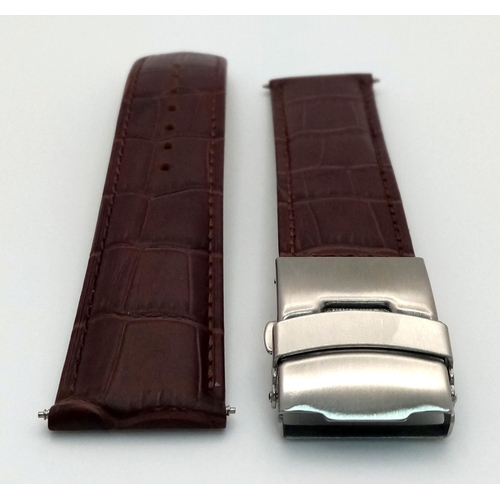 1038 - A BRAND NEW 24MM BROWN LEATHER STRAP WITH STEEL. DEPLOYMENT CLASP FITTING PLUS CASE SPRING BARS . Re... 