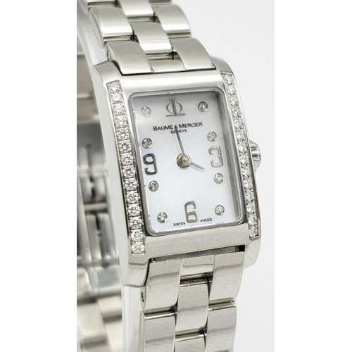 162 - A Baume and Mercier Diamond Ladies Watch. Stainless steel bracelet and case - 17mm width. Diamond be... 