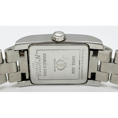 162 - A Baume and Mercier Diamond Ladies Watch. Stainless steel bracelet and case - 17mm width. Diamond be... 