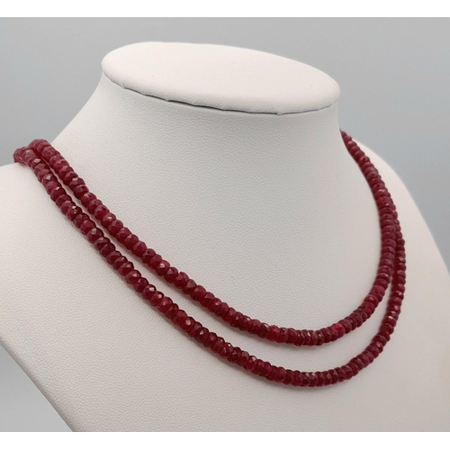 661 - A 925 silver necklace with 215ct faceted ruby gemstones, measuring 3mm-4mm, with a silver clasp. Ref... 