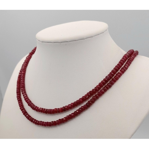 661 - A 925 silver necklace with 215ct faceted ruby gemstones, measuring 3mm-4mm, with a silver clasp. Ref... 