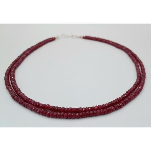 661 - A 925 silver necklace with 215ct faceted ruby gemstones, measuring 3mm-4mm, with a silver clasp. Ref... 