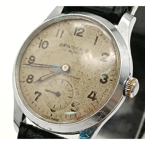 725 - A Vintage Men’s, circa 1940/50’s, ‘Dirty Dozen’ Style Swiss Watch by Derrick B. 15 Jewels, Manual Wi... 