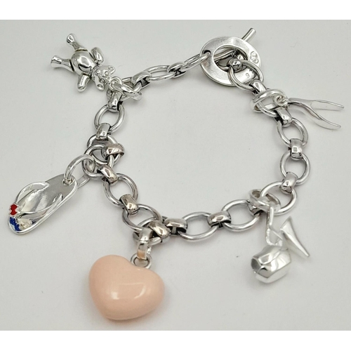 936 - A sterling silver charm bracelet, 28g total weight, 19.4cm total length. Ref SH8673H