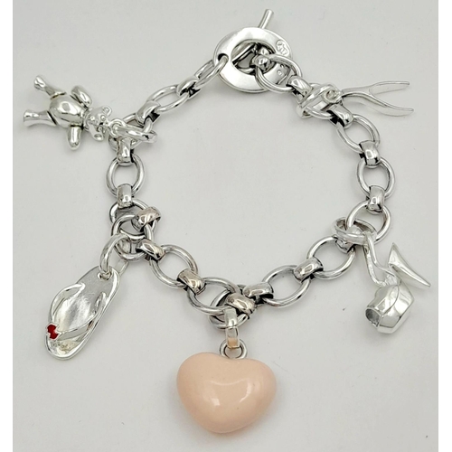 936 - A sterling silver charm bracelet, 28g total weight, 19.4cm total length. Ref SH8673H