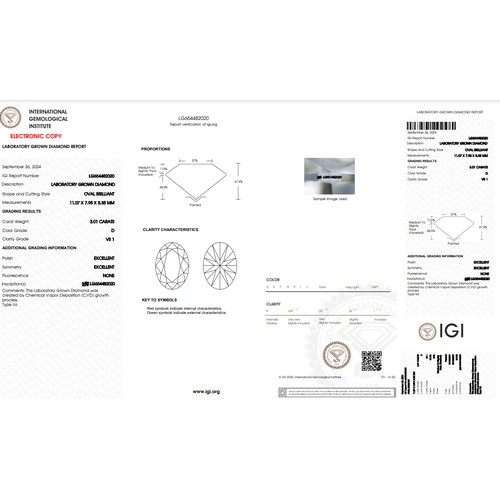 267 - 3.01CT OVAL SHAPED LAB-GROWN DIAMOND, COLOUR D, CLARITY VS1. COMES WITH IGI CERTIFICATE. MEASUREMENT... 