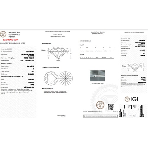 562 - 4.02CT ROUND SHAPED LAB-GROWN DIAMOND, COLOUR E, CLARITY VS2. COMES WITH IGI CERTIFICATE. MEASUREMEN... 