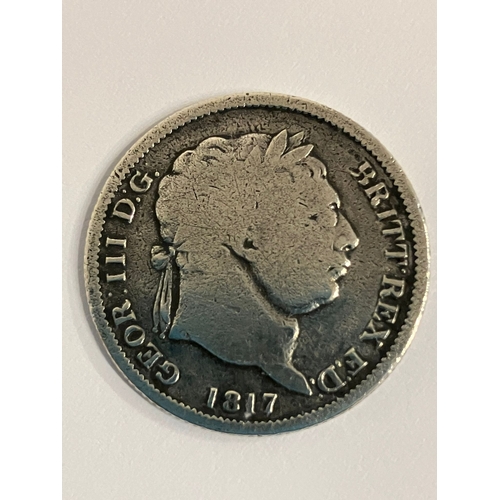 1051 - 1817 GEORGE III SILVER SHILLING.  Worn/fair condition. Please see pictures.