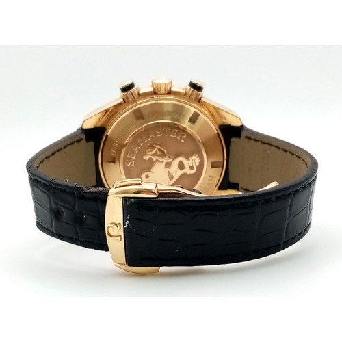 339 - An 18K Gold Omega Planet Ocean 600 Chronograph Automatic Gents Watch. Black leather/silicone strap w... 