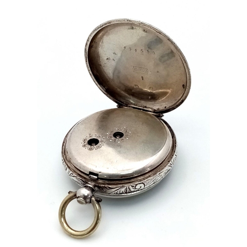 821 - A Ladies Silver Pocket Watch. As found.