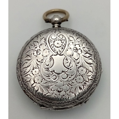 821 - A Ladies Silver Pocket Watch. As found.