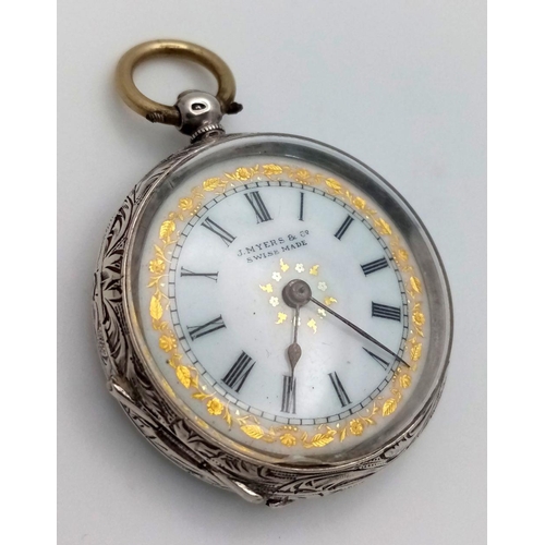 821 - A Ladies Silver Pocket Watch. As found.