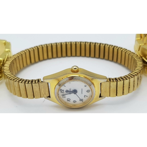 894 - Three Ladies Gold Tone Dress Quartz Watches Comprising; 1) A Blue Face Watch by Laurier- 26mm Case. ... 