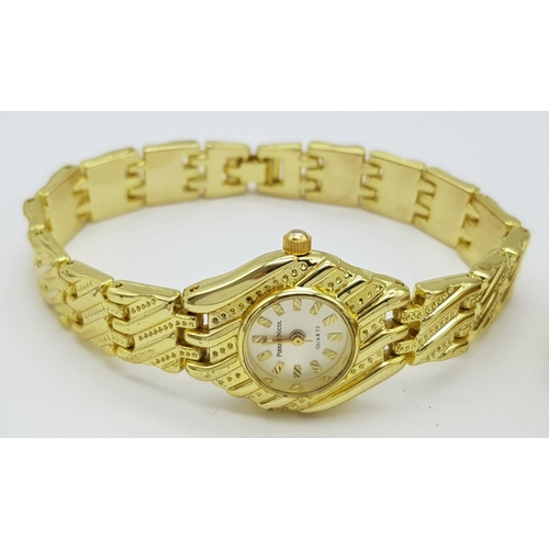 894 - Three Ladies Gold Tone Dress Quartz Watches Comprising; 1) A Blue Face Watch by Laurier- 26mm Case. ... 