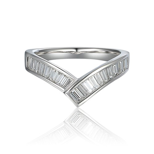 673 - A Platinum DIAMOND Wishbone Ring. 1.27ct baguette cut Diamonds in a channel setting. Ring size L 1/2... 