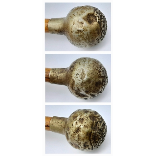 1119 - An Antique Naval Crested Cane Swagger Stick. 56cm Length