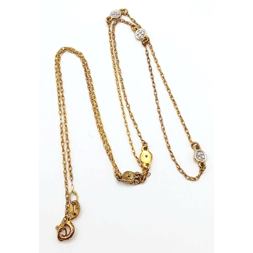 1257 - A gilt silver diamond chip necklace. 48.3cm in length, and 1.5g total weight.