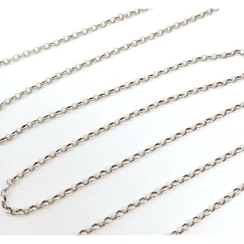 1514 - A 925 silver long belcher link chain. Total weight 4.7G. Total length 90cm.