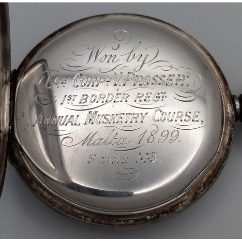 1557 - A Silver Military Presentation Hunter Pocket Watch by Stauffer & Co. Presented to Lance Corporal V.P... 