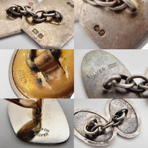 1570 - 2X pairs and four sterling silver cufflinks. 3 of them are gilded silver. Total weight 25.3G.