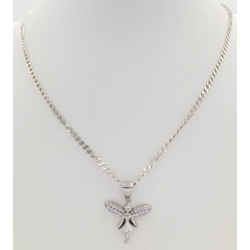 1633 - A Sterling Silver Chain with Hanging Fairy. 48cm necklace length. 25mm pendant. 6.5g.