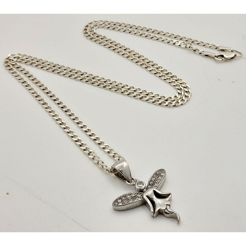 1633 - A Sterling Silver Chain with Hanging Fairy. 48cm necklace length. 25mm pendant. 6.5g.