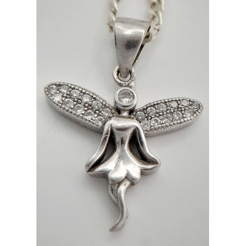 1633 - A Sterling Silver Chain with Hanging Fairy. 48cm necklace length. 25mm pendant. 6.5g.