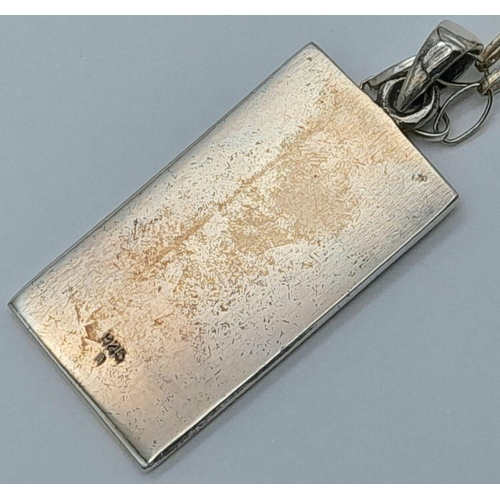 651 - SOLID SILVER INGOT with carved decoration mounted on a quality SILVER CHAIN LINK NECKLACE.  Ingot x ... 