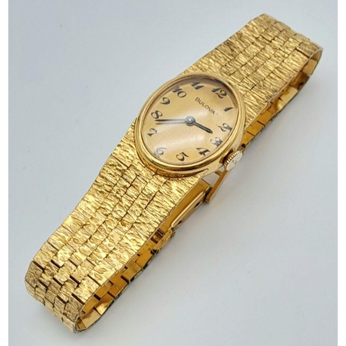 772 - A Vintage Gold Plated Bulova Ladies Watch. Gold plated bracelet and case - 19g. Mechanical, hand-win... 