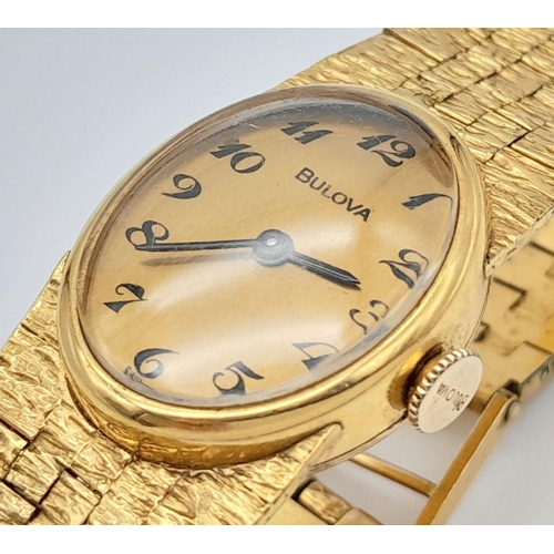 772 - A Vintage Gold Plated Bulova Ladies Watch. Gold plated bracelet and case - 19g. Mechanical, hand-win... 