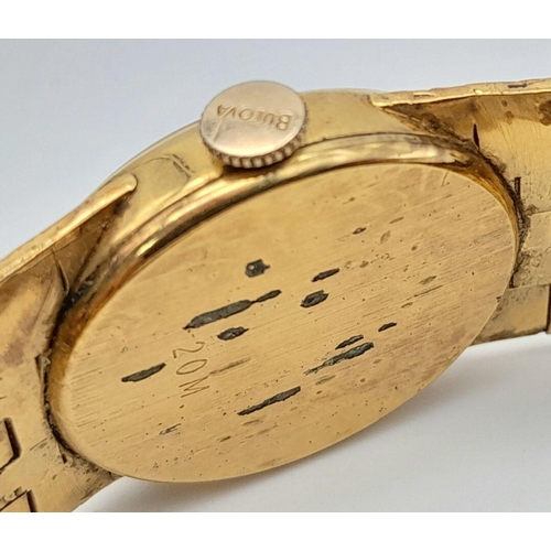 772 - A Vintage Gold Plated Bulova Ladies Watch. Gold plated bracelet and case - 19g. Mechanical, hand-win... 