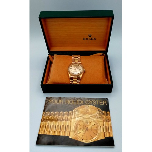 10 - A Vintage Rolex 18K Gold Day/Date Automatic Pie Pan Gents Watch. Gold bracelet and case - 36mm. Beau... 