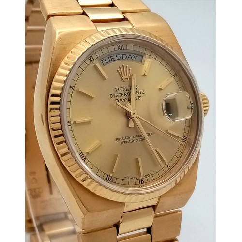 3 - An 18K Gold Rolex Oyster Quartz Day/Date Gents Watch. Model 19018 - Early 80s. Gold Bracelet and cas... 