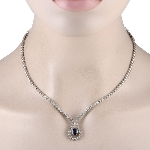 683 - Withdrawn - A 18K White Gold 1.55ct Diamond and Sapphire Necklace. Bezel set diamonds with a total w... 