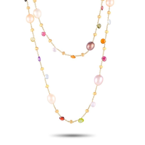 837 - A Marco Bicego 18K Yellow Gold Multicolored Gemstone Necklace. Chic, playful, and colorful, it featu... 