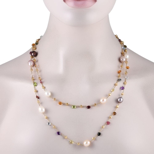 837 - A Marco Bicego 18K Yellow Gold Multicolored Gemstone Necklace. Chic, playful, and colorful, it featu... 