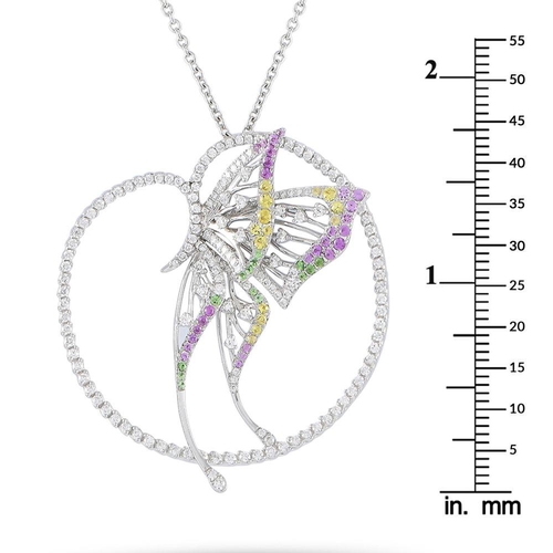 858 - A Bucherer 18K White Gold 2.20ct Diamond, Sapphire and Tsavorite Butterfly Necklace. This beautiful ... 