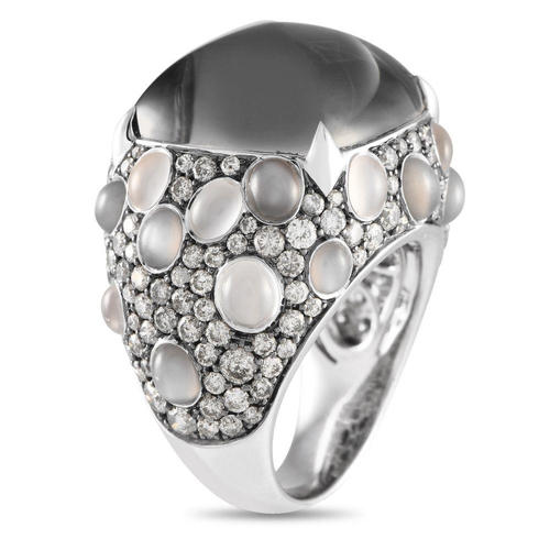 879 - A Bucherer 18K White Gold 3.11ct Diamond, Quartz, and Moonstone Ring. Crafted from 18K white gold, t... 