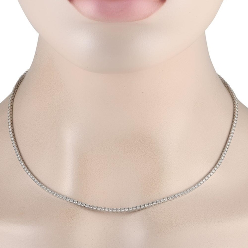 974 - A 14K White Gold 6.01ct Lab-Grown Diamond Tennis Necklace. A graceful line of 6.01-carats round bril... 