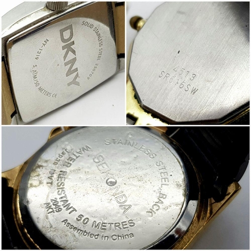 1131 - An assortment of three gents' watches, featuring DKNY, Sekonda, and Rotary. As found.