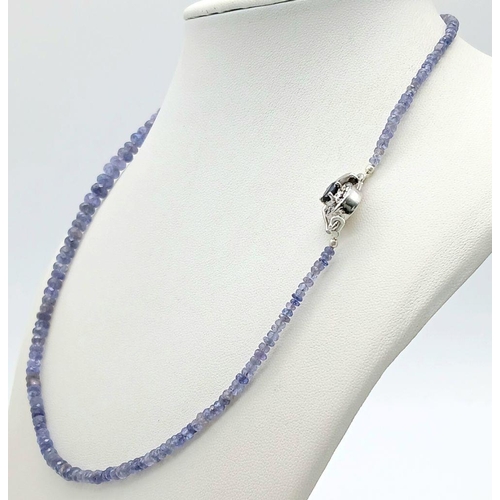 1195 - A 925 silver single strand necklace with 75ct tanzanite gemstones and sapphire clasp. Ref: CD - 1554... 