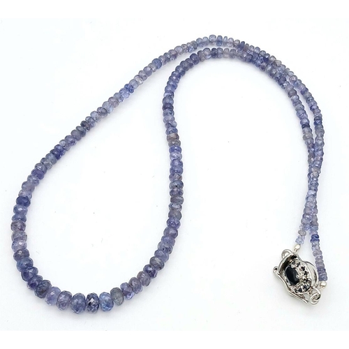 1195 - A 925 silver single strand necklace with 75ct tanzanite gemstones and sapphire clasp. Ref: CD - 1554... 