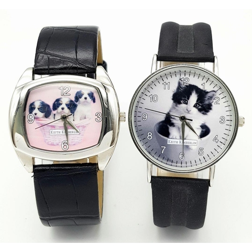 1238 - Two Collectible Ladies or Children’s Quartz Animal Detail Watches by Keith Kimberlin. Cute Pussy and... 