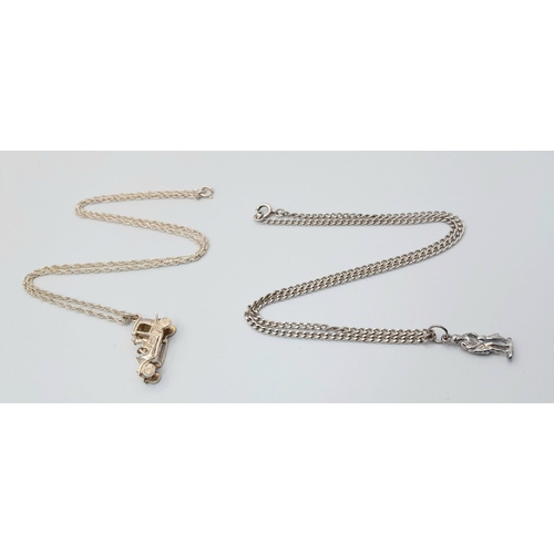 1256 - 2X sterling silver pendants on 925 silver chain. Total weight 9.8G. Total length 40cm and 46cm.