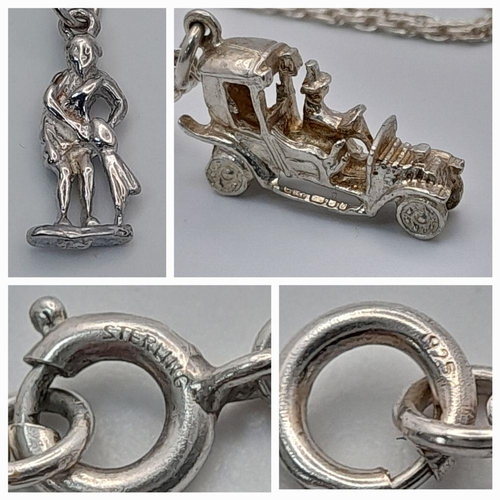 1256 - 2X sterling silver pendants on 925 silver chain. Total weight 9.8G. Total length 40cm and 46cm.