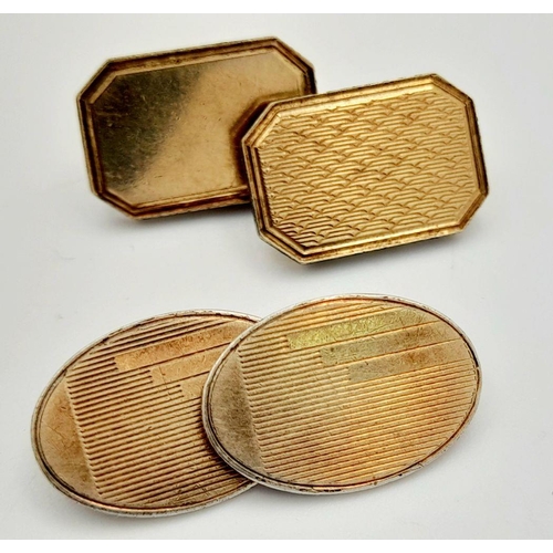 1629 - Two Vintage Pairs of Gilded 925 Silver Gents Cufflinks.